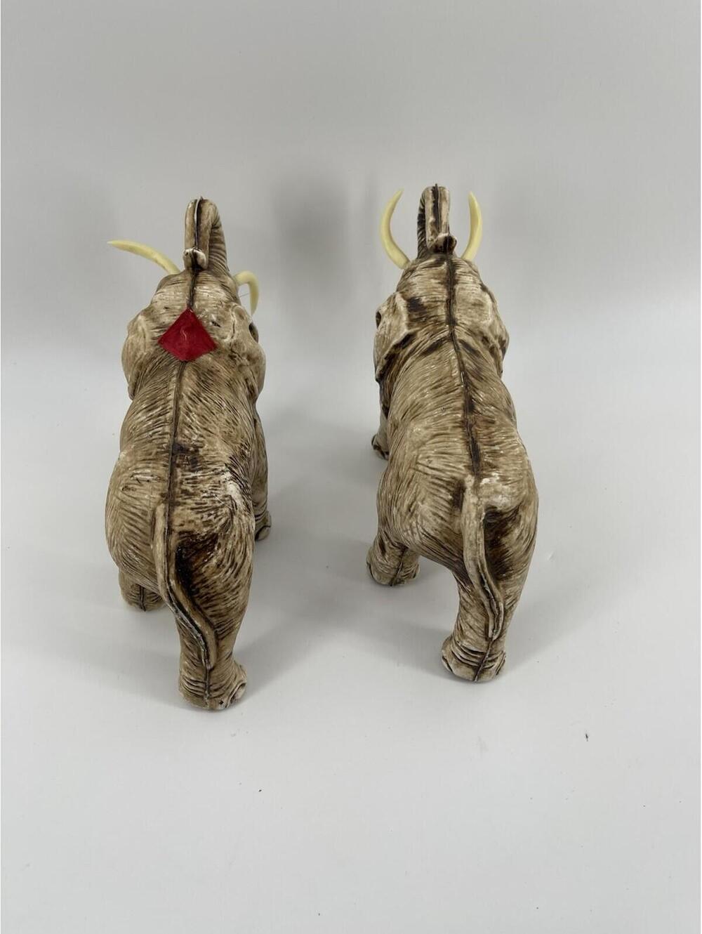 Pair Vintage Plastic Elephant Figurines Ivory Tone Tusks Safari Decor 8” - Picture 4 of 9